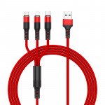 Wholesale 3-in-1 Nylon Strong Charge and Sync USB Cable 2.4A [3 FT] (Red)